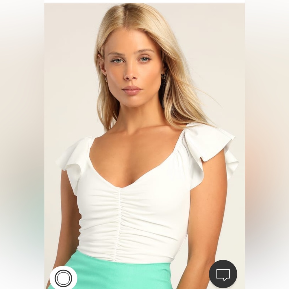 NWT A Little Bit Of Love Ivory Ruched Flutter Sleeve Bodysuit Lulus Size S